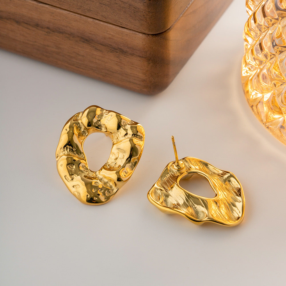 Gold Plated Lava Stone Earrings- WATERPROOF