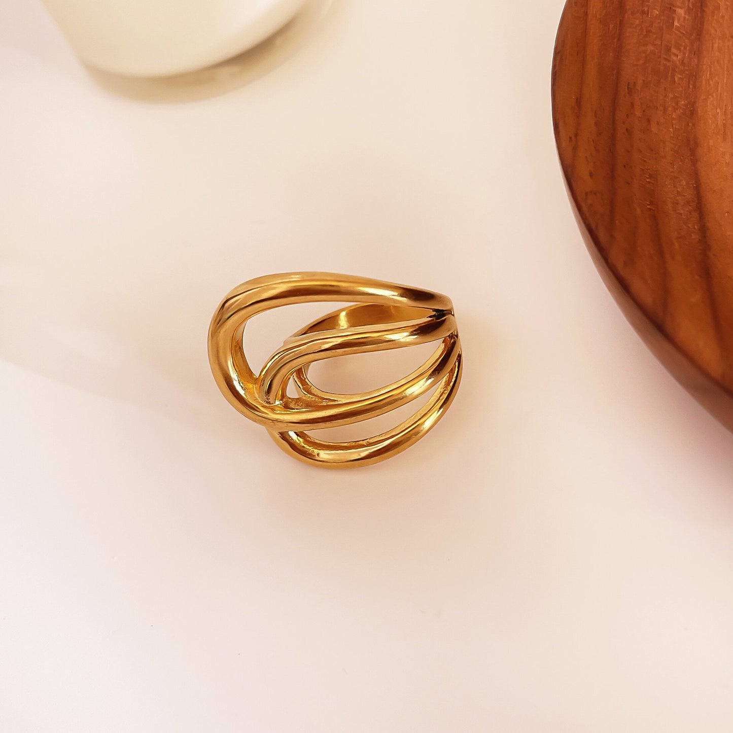 Gold Plated Surgical Steel Ring Architectural Ring- PREMIUM