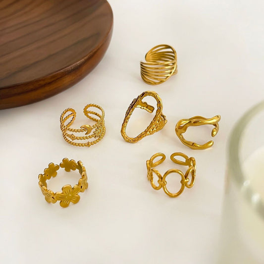 Gold Plated Surgical Steel - 6 Vintages rings - PREMIUM