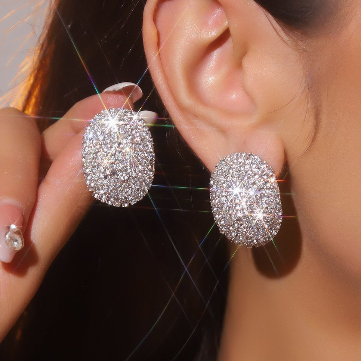Elegant Oval Crystal Earrings